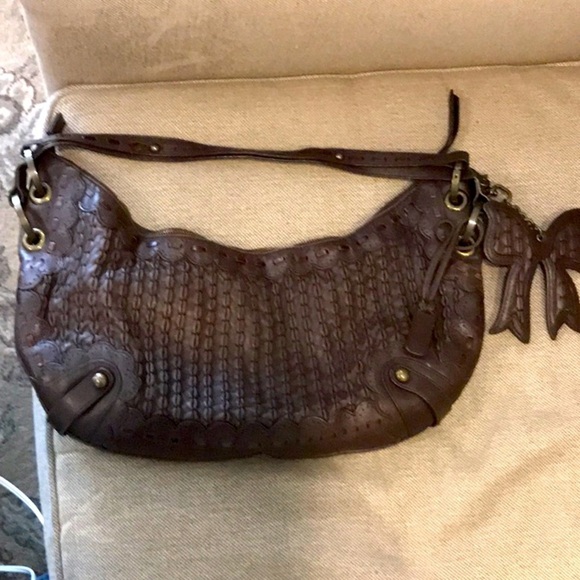Isabella Fiore Woven and Laced Medium Hobo Bag Brown Leather w/Dust Bag EUC - Picture 1 of 4